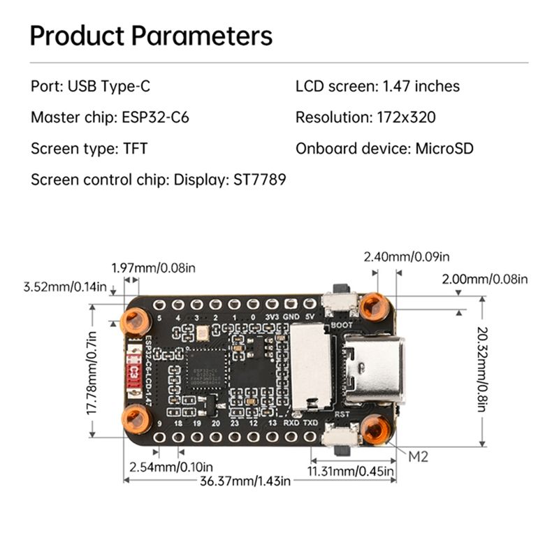 [NEW A09R!】 Esp32-C6 1.47-Inch - Esp32 C6 ulasan dan harga