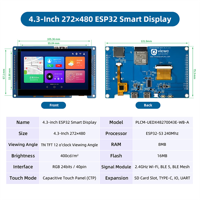 ESP32 S3 4.3 Inch 480*272 Capa - Esp32 P4 ulasan dan harga